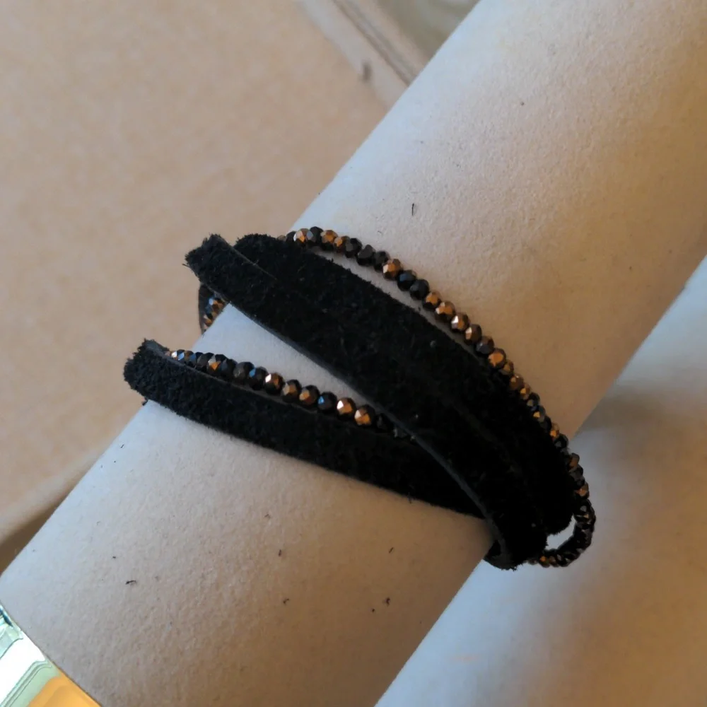 Chan Luu Style Black Leather Bracelet With Crystals